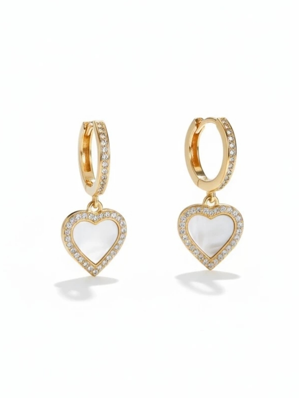 kate spade Gold Heart Drop Hoop Earrings with White Mother-of-Pearl